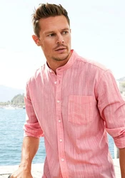 H.I.S Langarmhemd Regular Fit Stehkragenhemd Rosa/Rot