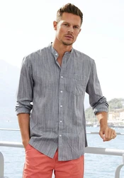 H.I.S Langarmhemd Regular Fit Stehkragenhemd Grau/Hellblau/Dunkelblau/Blau