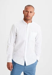 H.I.S Langarmhemd Regular Fit Stehkragenhemd Weiß/Creme
