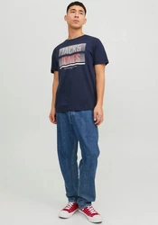 Jack & Jones Kurzarmshirt JJBRIX TEE SS CREW NECK Dunkelblau