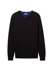 TOM TAILOR Herren Basic Pullover mit V-Ausschnitt (1012820) Schwarz/Dunkelblau/Blau/Hellblau