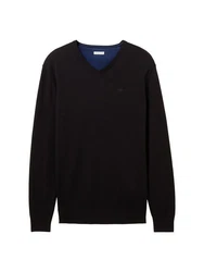 TOM TAILOR Herren Basic Pullover mit V-Ausschnitt (1012820) Schwarz/Dunkelblau/Blau/Hellblau