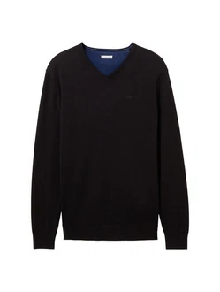 TOM TAILOR Herren Basic Pullover mit V-Ausschnitt (1012820) Schwarz/Dunkelblau/Blau/Hellblau