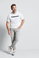 bugatti T-Shirt mit Logo-Print Weiß/Dunkelblau/Creme