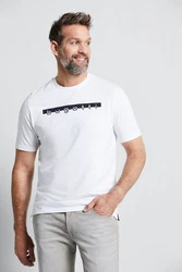 bugatti T-Shirt mit Logo-Print Weiß/Dunkelblau/Creme