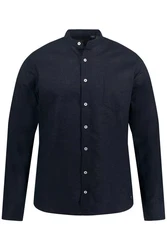 JP1880 Businesshemd Leinenmix-Hemd Langarm Stehkragen Dunkelblau/Hellblau