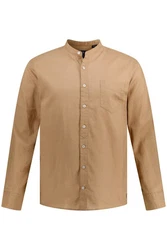 JP1880 Businesshemd Leinenmix-Hemd Langarm Stehkragen Braun/Beige/Khaki