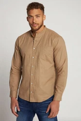 JP1880 Businesshemd Leinenmix-Hemd Langarm Stehkragen Braun/Beige/Khaki