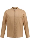 JP1880 Businesshemd Leinenmix-Hemd Langarm Stehkragen Braun/Beige/Khaki