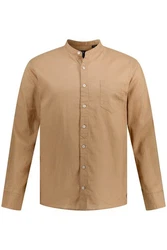 JP1880 Businesshemd Leinenmix-Hemd Langarm Stehkragen Braun/Beige/Khaki