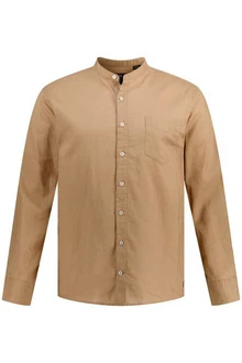 JP1880 Businesshemd Leinenmix-Hemd Langarm Stehkragen Braun/Beige/Khaki