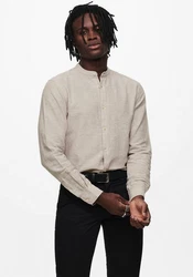 ONLY & SONS Langarmhemd ONSCAIDEN LS SOLID LINEN MAO SHIRT NOOS Weiß/Khaki/Beige