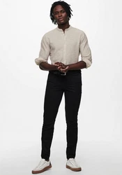 ONLY & SONS Langarmhemd ONSCAIDEN LS SOLID LINEN MAO SHIRT NOOS Weiß/Khaki/Beige