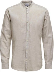 ONLY & SONS Langarmhemd ONSCAIDEN LS SOLID LINEN MAO SHIRT NOOS Weiß/Khaki/Beige