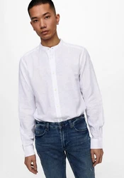 ONLY & SONS Langarmhemd ONSCAIDEN LS SOLID LINEN MAO SHIRT NOOS Grau/Weiß/Hellgrau