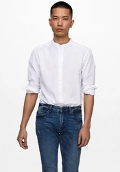 ONLY & SONS Langarmhemd ONSCAIDEN LS SOLID LINEN MAO SHIRT NOOS Grau/Weiß/Hellgrau