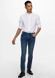 ONLY & SONS Langarmhemd ONSCAIDEN LS SOLID LINEN MAO SHIRT NOOS Grau/Weiß/Hellgrau