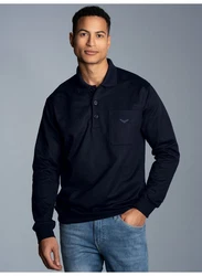Trigema Sweatshirt Langarm Polo blau