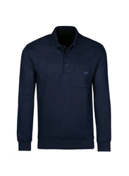 Trigema Sweatshirt Langarm Polo blau