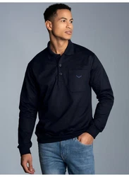Trigema Sweatshirt Langarm Polo blau