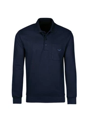 Trigema Sweatshirt Langarm Polo blau