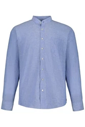 JP1880 Businesshemd Leinenmix-Hemd Langarm Stehkragen Blau/Hellblau