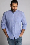 JP1880 Businesshemd Leinenmix-Hemd Langarm Stehkragen Blau/Hellblau