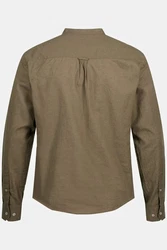 JP1880 Businesshemd Leinenmix-Hemd Langarm Stehkragen Dunkelgrün/Khaki