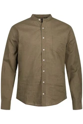 JP1880 Businesshemd Leinenmix-Hemd Langarm Stehkragen Dunkelgrün/Khaki