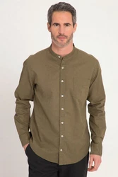 JP1880 Businesshemd Leinenmix-Hemd Langarm Stehkragen Dunkelgrün/Khaki