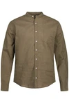 JP1880 Businesshemd Leinenmix-Hemd Langarm Stehkragen Dunkelgrün/Khaki