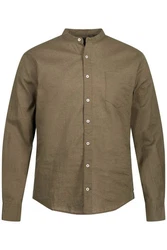 JP1880 Businesshemd Leinenmix-Hemd Langarm Stehkragen Dunkelgrün/Khaki