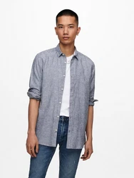 ONLY & SONS Langarmhemd Caiden Grau/Hellgrau/Hellblau/Blau