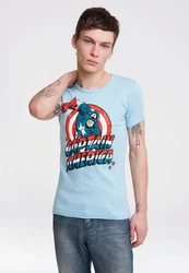 LOGOSHIRT T-Shirt Captain America Retro-Frontprint Blau/Dunkelrot/Braun/Hellblau/Türkis