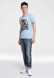 LOGOSHIRT T-Shirt Captain America Retro-Frontprint Blau/Dunkelrot/Braun/Hellblau/Türkis