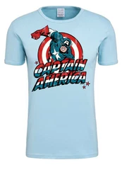 LOGOSHIRT T-Shirt Captain America Retro-Frontprint Blau/Dunkelrot/Braun/Hellblau/Türkis