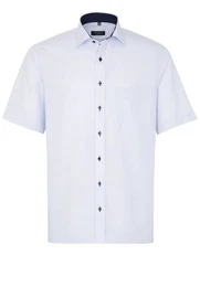 Klassische Bluse COMFORT FIT Kurzarm Hemd hellblau strukturiert 4671-11-K147