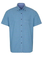 Klassische Bluse REGULAR FIT UPCYCLING SHIRT Kurzarm Hemd oxford blau-trkis