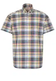 Klassische Bluse REGULAR FIT UPCYCLING SHIRT Kurzarm Hemd oxford bunt kariert