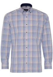 Klassische Bluse MODERN FIT Langarm Hemd blau-beige kariert 3683-15-X143