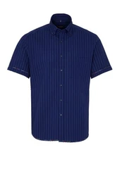 Klassische Bluse REGULAR FIT Kurzarm Hemd marine seersucker 2480-18-WS8B
