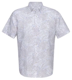 Klassische Bluse REGULAR FIT UPCYCLING SHIRT Kurzarm Hemd leinen floral beige