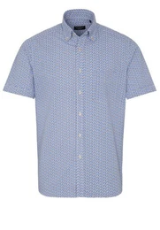Klassische Bluse REGULAR FIT Kurzarm Hemd punkte blau seersucker 2481-14-WS8B