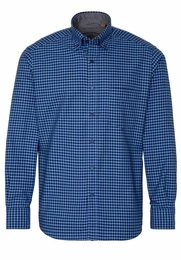 Klassische Bluse REGULAR FIT UPCYCLING Langarm Hemd blau kariert 2478-08-VS5B