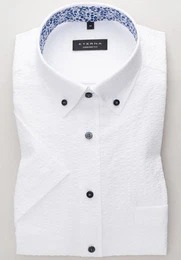 Klassische Bluse COMFORT FIT Kurzarm Hemd wei Seersucker 3936-00-K244