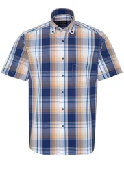 Klassische Bluse REGULAR FIT Kurzarm Hemd kariert marine seersucker 2484-18-WS8B
