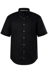 JP1880 Kurzarmhemd Leinenmix-Hemd Buttondown-Kragen Schwarz