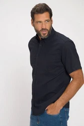 JP1880 Kurzarmhemd Leinenmix-Hemd Buttondown-Kragen Schwarz