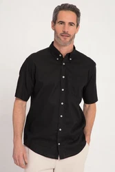 JP1880 Kurzarmhemd Leinenmix-Hemd Buttondown-Kragen Schwarz