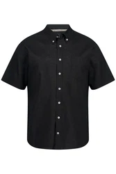 JP1880 Kurzarmhemd Leinenmix-Hemd Buttondown-Kragen Schwarz